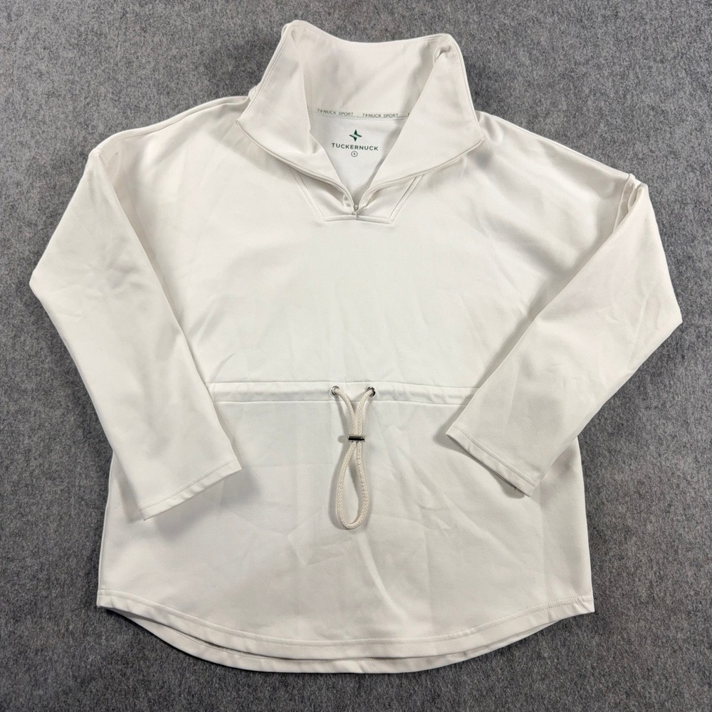 Tuckernuck TNuck Sport White Funnel Neck Drawstring Waist Pullover Top Small